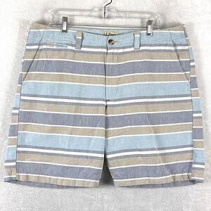 VTG LL Bean Shorts Men 38 Blue Purple Stripe Linen Blend Summer Preppy Beach 90s